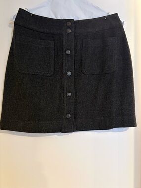 Gap Charcoal Wool Blend Button Front Mini Skirt A-Line Patch Pocket Size 6